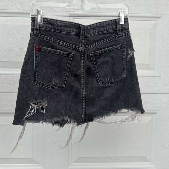 Reworked Black Distressed Denim Cut Off Skirt With Baja Stripe Patch Size Small - Picture 2 of 2